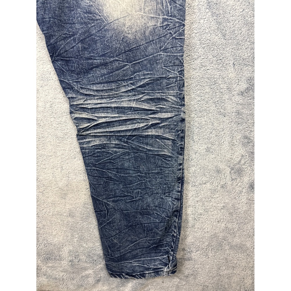 Blue Cult Mens 44 Blue Acid Wash Moto Denim Jeans Whiskered Crinkled Streetwear - Picture 13 of 16